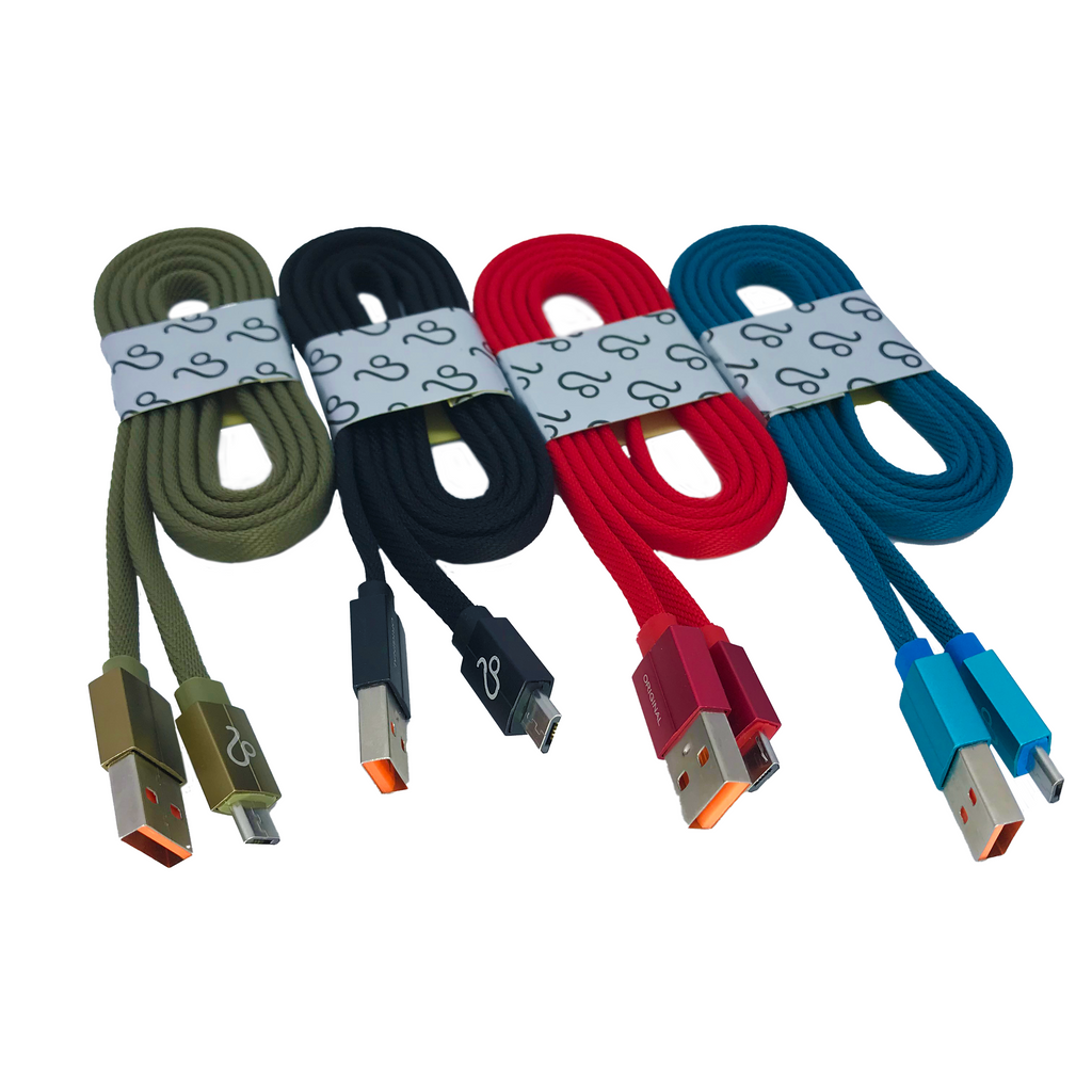 2 pcs 3ft Flat Nylon Charge Cable USB micro (Random Color)