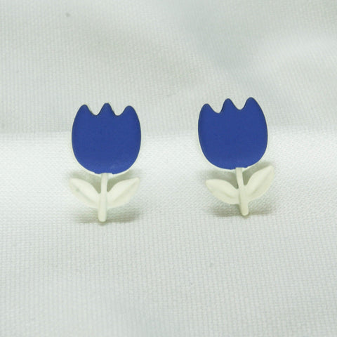 Blue Tulip Flower Earrings