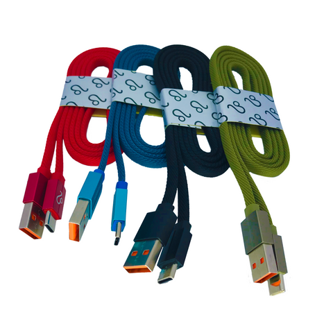 2 pcs 3ft Flat Nylon Charge Cable USB Type C (Random Color)
